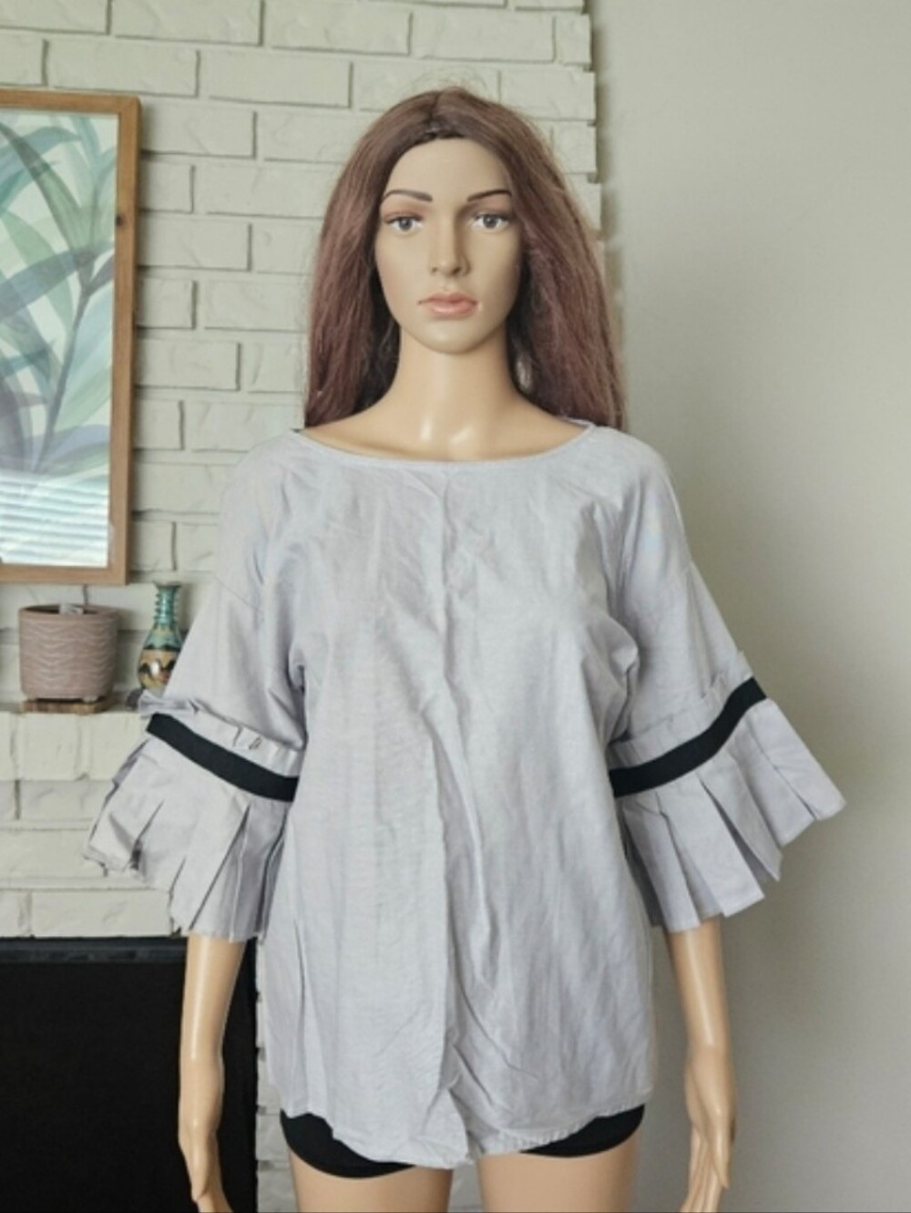 Chepe ITALY COTTON TOP Light Gray Ruffle-Sleeve Women’s half Sleeves
